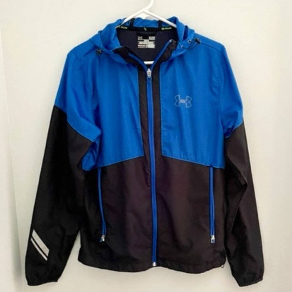 Men's Under Armour Running Hooded Blue Black Jacket - Small